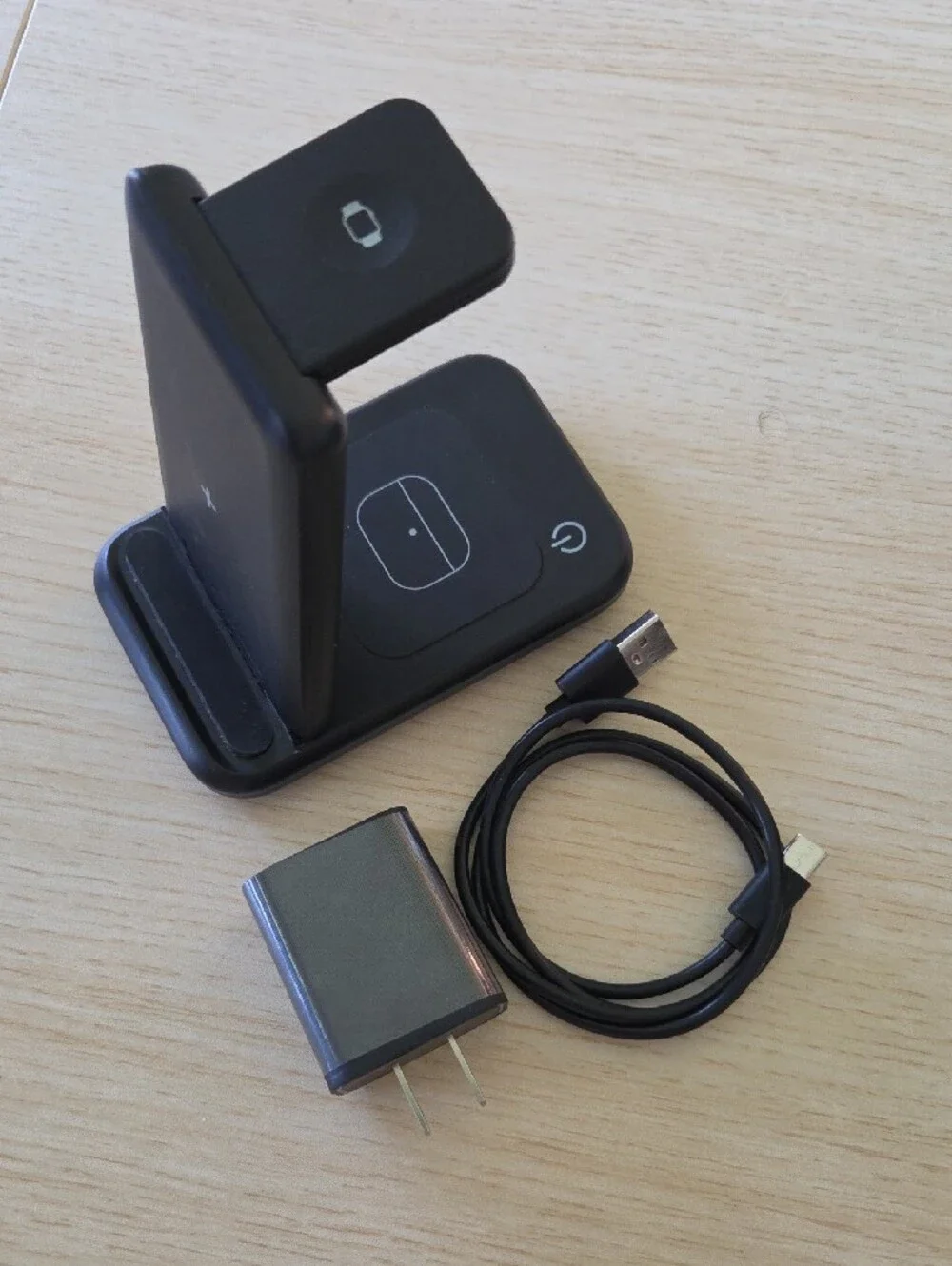 Black Universal Wireless Charging Stand with USB Cable and Wall Adapter
